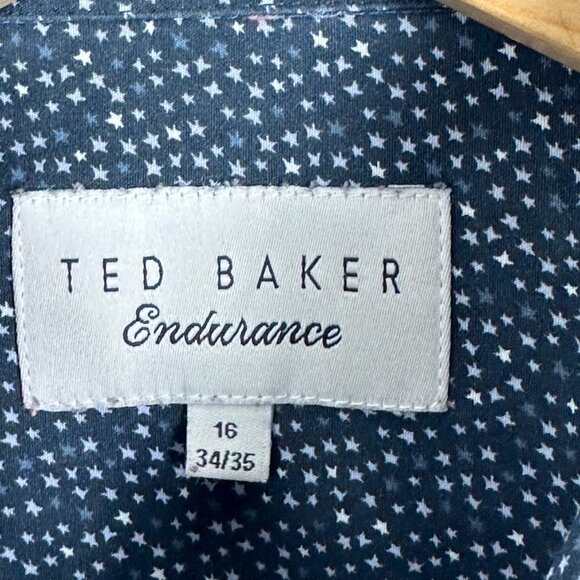 Ted Baker Endurance Tamson Button Front Collared Shirt Blue Print Mens Size 16 - Picture 2 of 12